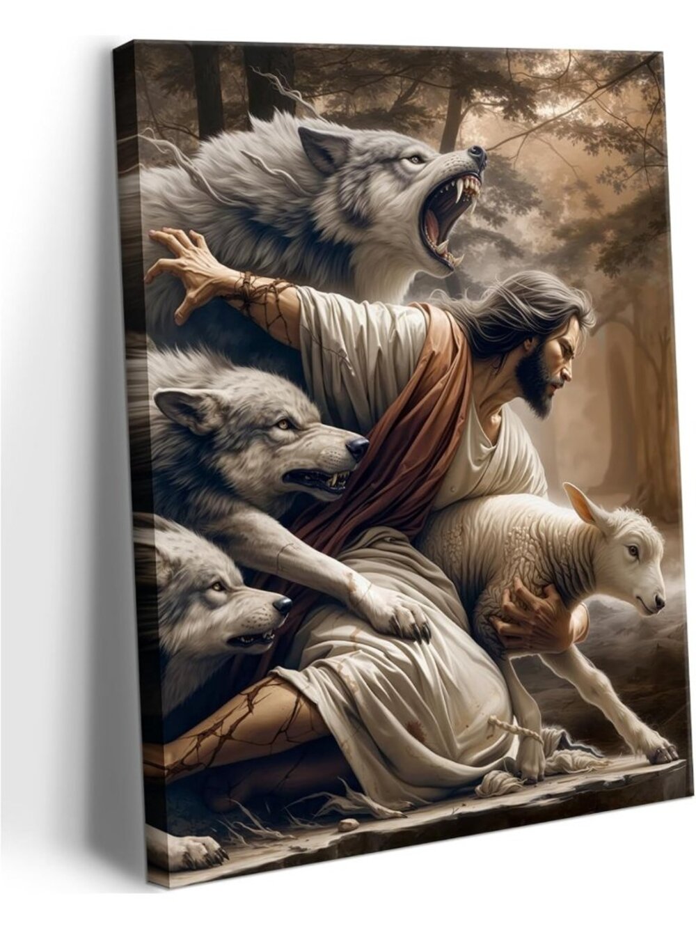 Christian Canvas Wall Art - Jesus Saves Lost Lamb, Inspirational Home Decor